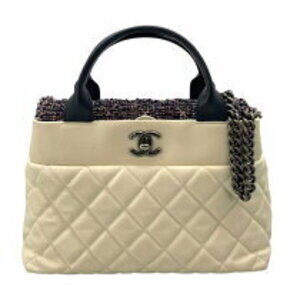 Chanel Matelasse Tweed Flap Handbag White Navy Blue Lambskin